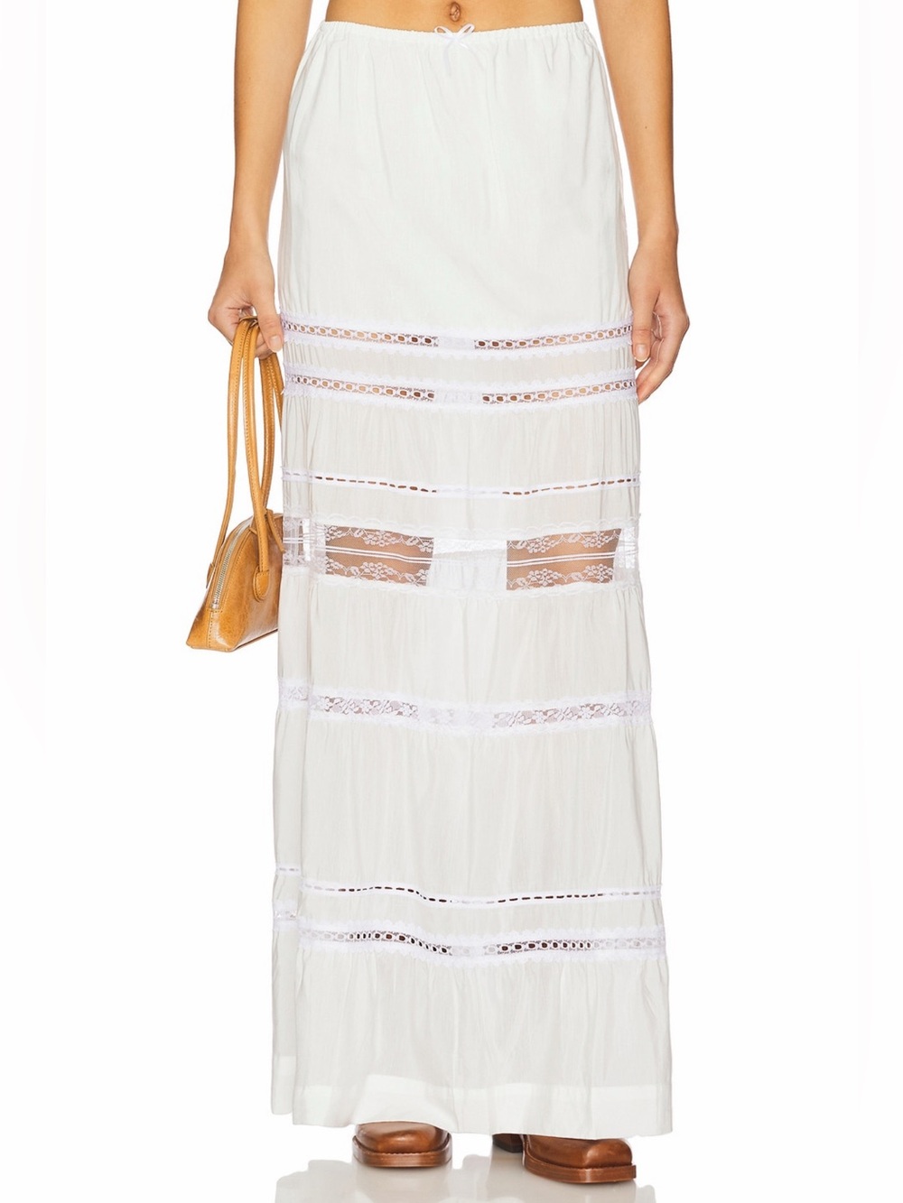 SWF Revolve White Tiered Lace Maxi Skirt Boho Coastal Beach Renaissance M NWT